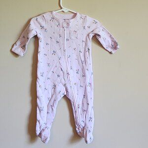 Carters Baby Pink One Piece Sleeper Pajamas Blue Flowers Size 6 Months